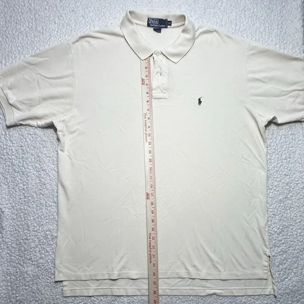 Polo Ralph Lauren Men Shirt Size XL Cream Ivory Cotton Short Sleeve Polo Top